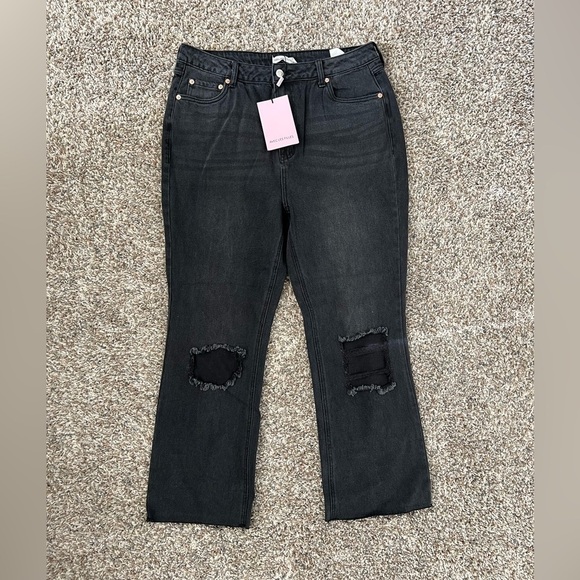 Avec Les Filles Black Distressed Mom High Rise Jeans - Picture 1 of 5